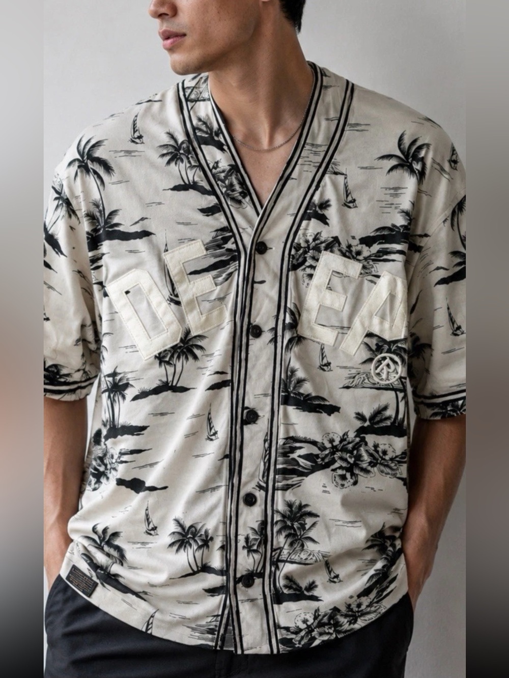 10.Deep XL Tropical Palm Print Baseball Jersey Shirt Streetwear